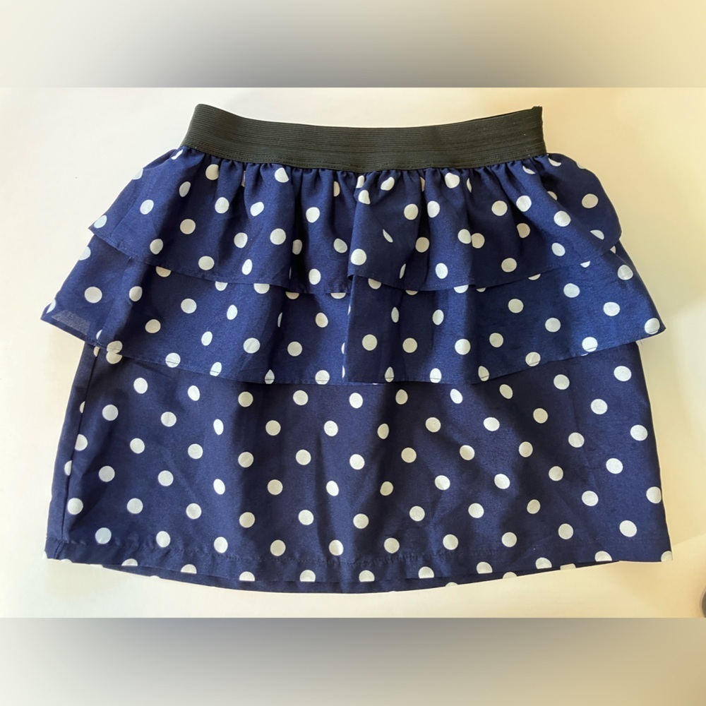 Polka Dot Women’s Mini Skirt, Size M, Navy Blue/White, Tiered, Rue 21